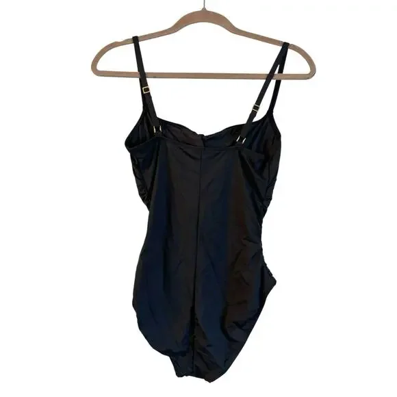 La Blanca Island Goddess Rouched One Piece Swimsuit Women’s Size 10 Black UPF 50 - Picture 4 of 6